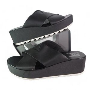 Sorel Cameron Flatform Mule Wedge Slip-on Sandals Black NL4632-010 Women's 11